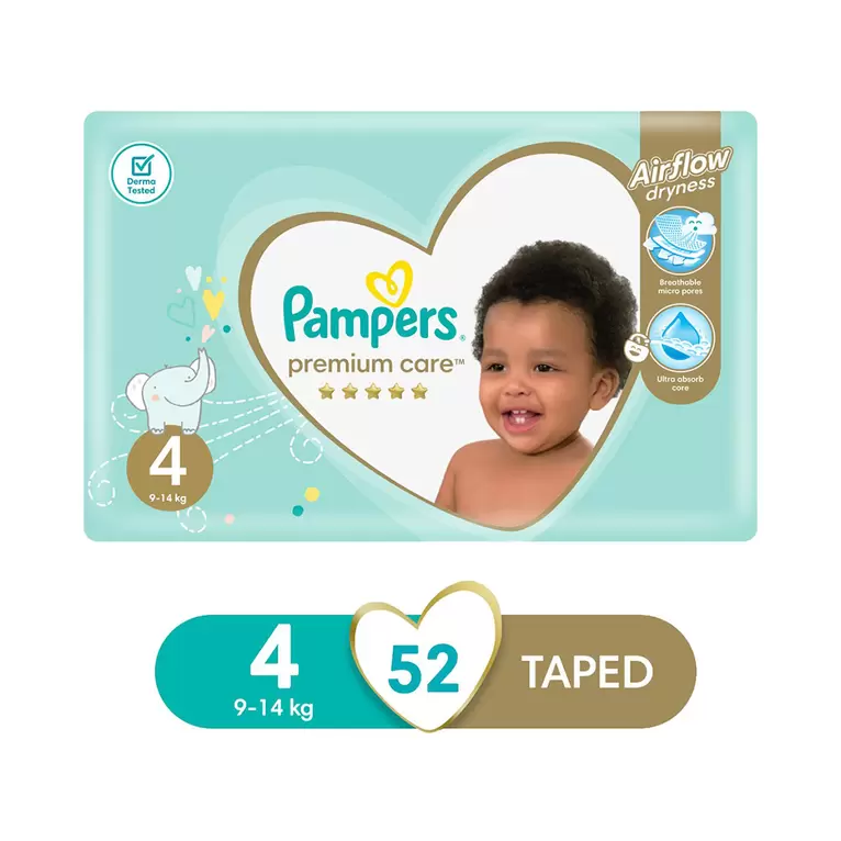 Pampers Premium Care No.4 (9-14 kg) Nappies 52 pk offers at R 349,99 in Woolworths