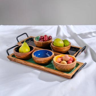 Acacia Wooden Serving Tray with Handles - Mint Enamel offers at R 599 in Whitehouse