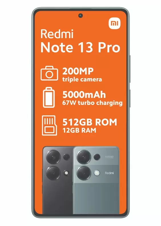 Xiaomi Redmi Note 13 Pro 512GB DS + Xiaomi Smart Standing Fan 2 Pro   - RED Core 650MB 50min offers at R 499 in Vodacom