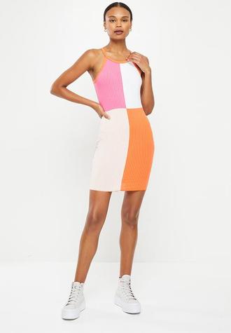 Knit halter neck mini dress - pink & orange offers at R 99 in Superbalist
