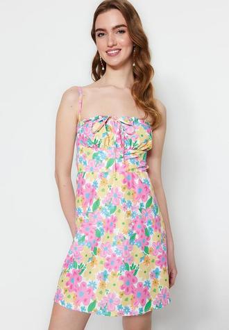 Tie back a-line mini dress - pink print offers at R 159 in Superbalist