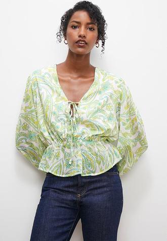 Printed v-neck gathered shell - green soft boho paisley offers at R 100 in Superbalist