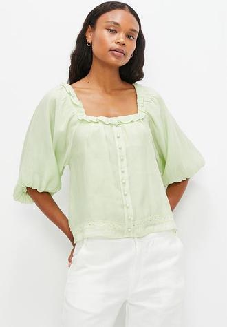 Square neck volume blouse - green offers at R 106 in Superbalist