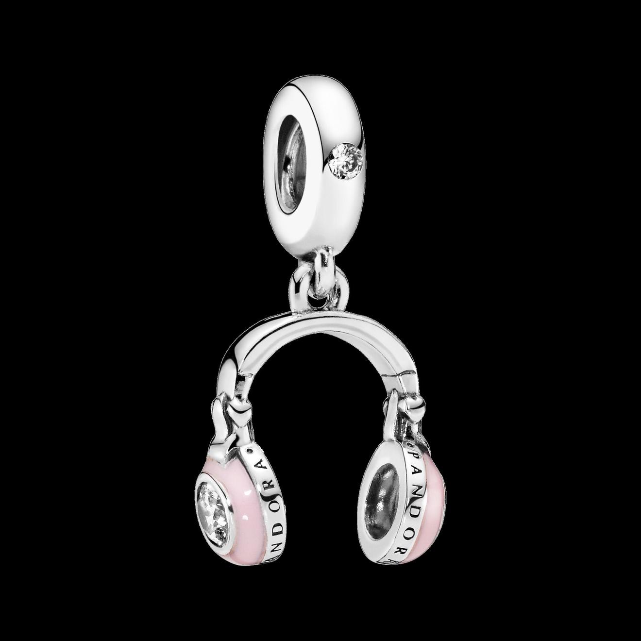 Headphones silver dangle with clear cubic zirconia and pink enamel offers at R 899 in Pandora