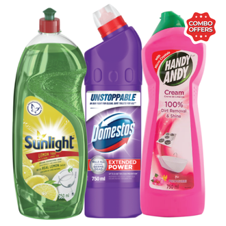 Combo Handy Andy+Domestos+Sunlight Liquid 750ml offers at R 80 in 1UP