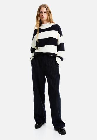 Jacquard-knit jumper - navy blue striped offers at R 249 in H&M