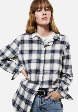 Cotton flannel shirt - dark blue checked offers at R 379 in H&M
