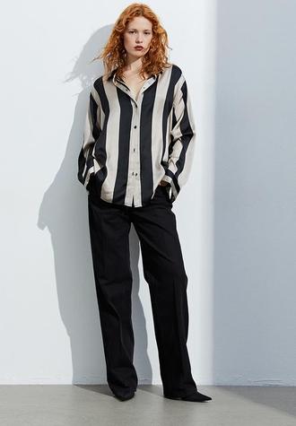 Oversized blouse - greige & black striped offers at R 329 in H&M
