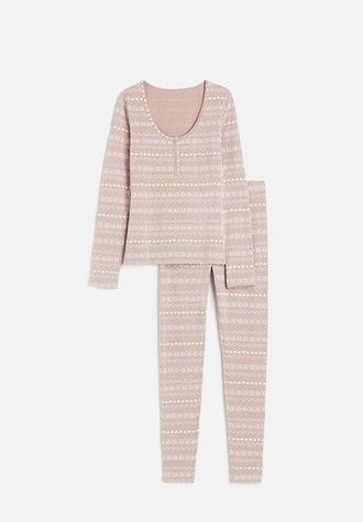 Ribbed cotton pyjamas - beige & patterned offers at R 329 in H&M