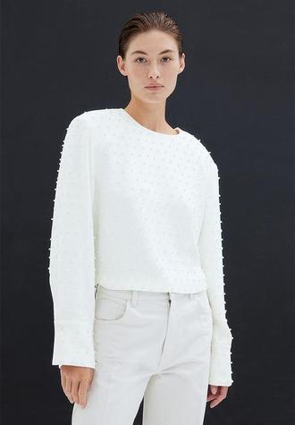 Bead-embellished blouse - white & beads offers at R 1099 in H&M