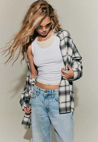 Oversized flannel shirt - white/checke offers at R 349 in H&M