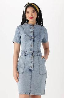 Mia Belted Acid Wash Denim Dress offers at R 350 in Dunns