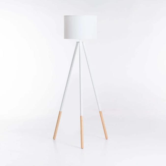 LAMP FLOOR-WOODEN TRIPOD-WHITE FABRIC SHADE 156cm offers at R 959 in Decofurn