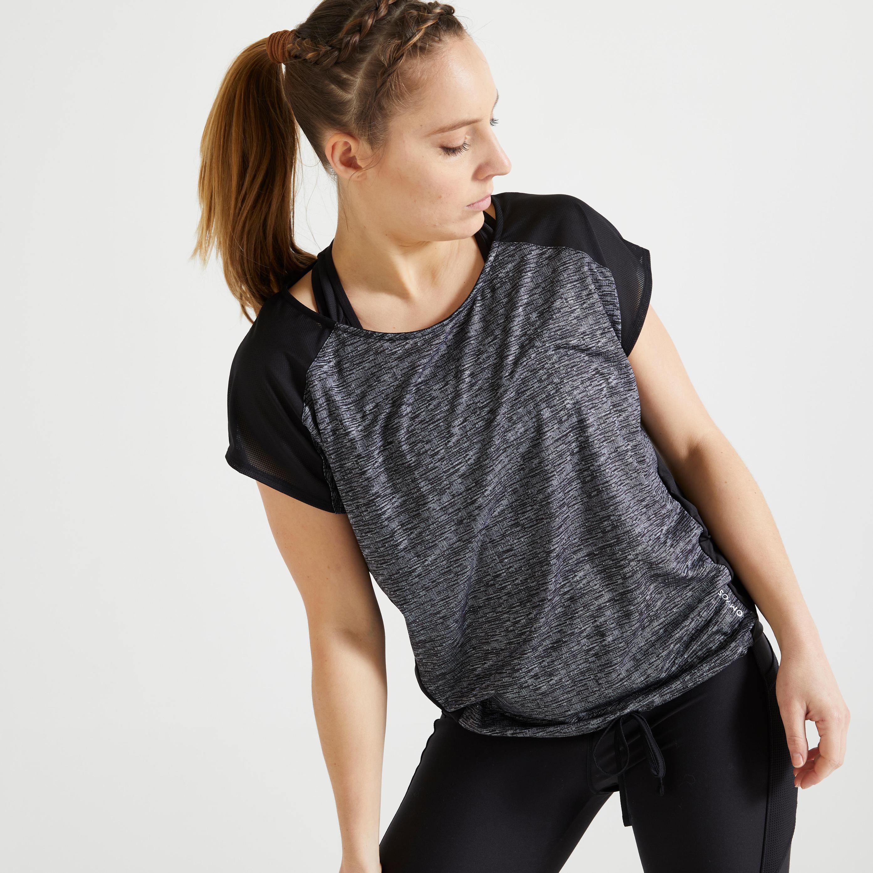 Women's Cardio Fitness Loose Crew Neck T-Shirt - Black offers at R 199 in Decathlon