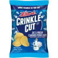 Willards Crinkle Cut Salt & Vinegar Flavoured Potato Chips 120g offers at R 19,99 in Checkers