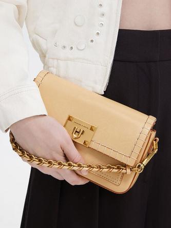 Circe Stitch-Trim Top Handle Bag               - beige offers at R 1300 in Charles & Keith