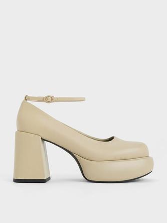 Monique Ankle-Strap Platform Pumps               - chalk offers at R 1300 in Charles & Keith