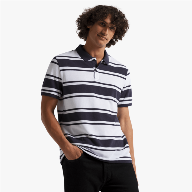 Men's Navy & White Striped Golfer offers at R 119,99 in Exact