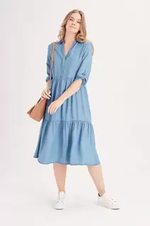 TIERED A-LINE DENIM DRESS offers at R 499 in Miladys