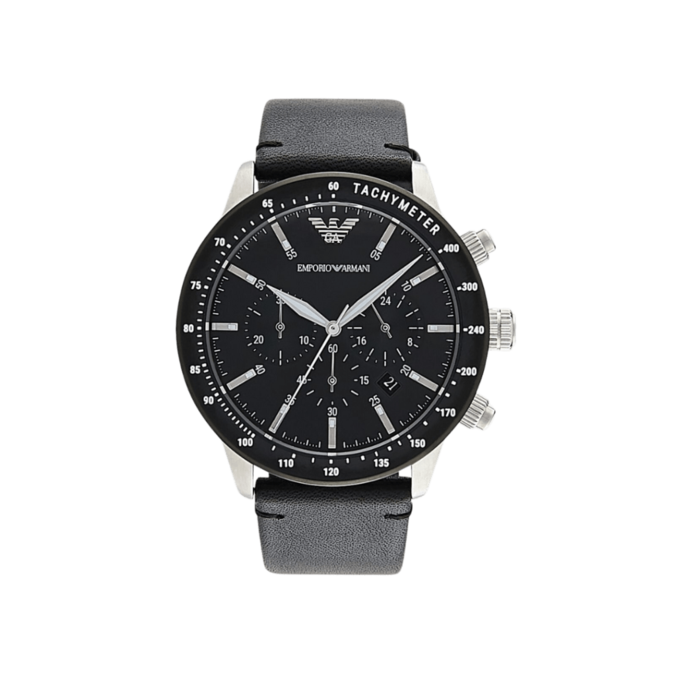 EMPORIO ARMANI Men’s Chronograph Black Leather Watch offers at R 5999 in Watches Unlimited