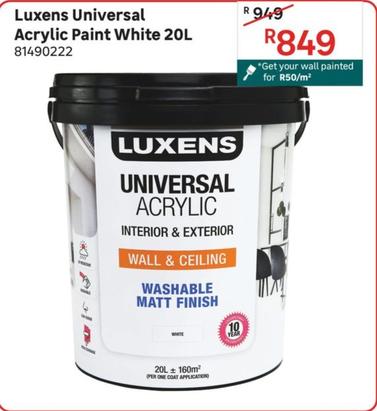 Luxens - Universal Acrylic Paint White 20l offers at R 849 in Leroy Merlin