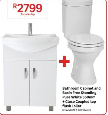 Bathroom Cabinet And Basin Free Standing Pure White 550mm + Close Coupled Top Flush Toilet offers at R 2799 in Leroy Merlin