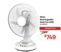 Milex Rechargeable Desk Fan 20w offers at R 749 in Leroy Merlin