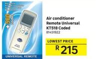 Air Conditioner Remote Universal Kt518 Coded offers at R 215 in Leroy Merlin