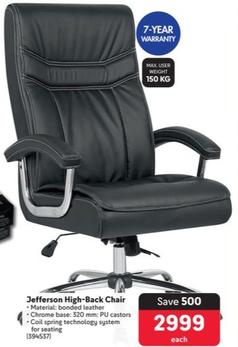 Jefferson High-Back Chair offers at R 2999 in Makro