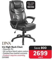 Linx - Iris High-Back Chair  offers at R 2699 in Makro