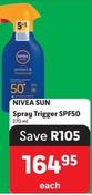 Nivea - Sun Spray Trigger SPF50 offers at R 164,95 in Makro