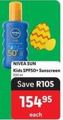 Nivea Sun - Kids SPF50+ Sunscreen offers at R 154,95 in Makro