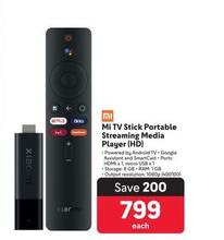 Xiaomi - Mi Tv Stick Portable Streaming Media Player (Hd) offers at R 799 in Makro