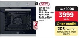 Defy - 600 Mm Slimline Multi-Function Eye-Level Built-In Oven offers at R 3999 in Makro
