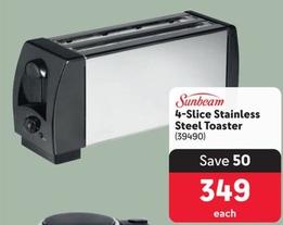 Sunbeam - 4-Slice Stainless Steel Toaster offers at R 349 in Makro