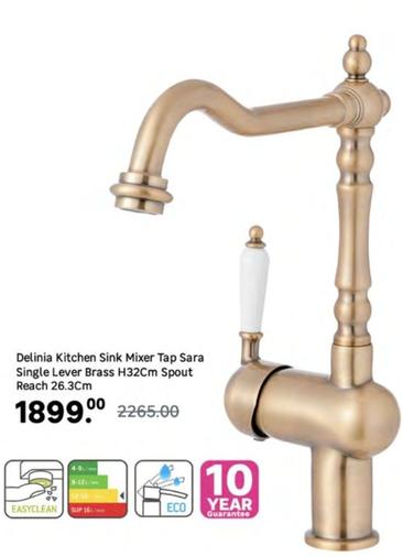 Delinia - Kitchen Sink Mixer Tap Sara Single Lever Brass H32Cm Spout Reach 26.3Cm offers at R 1899 in Leroy Merlin