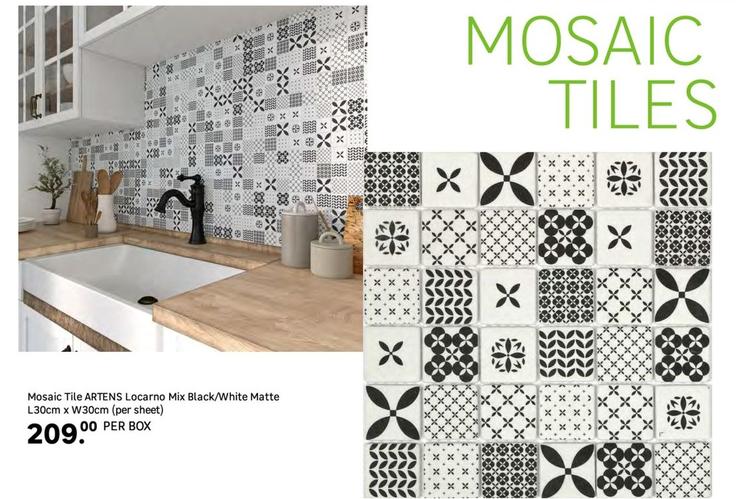 Artens - Mosaic Tile Locarno Mix Black/White Matte L30cm x W30cm  offers at R 209 in Leroy Merlin
