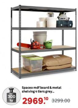 Spaceo - MDF Board & Metal Shelving 4 Tiers Grey offers at R 2969,1 in Leroy Merlin