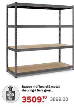 Spaceo - MDF Board & Metal Shelving 4 Tiers Grey offers at R 3509,1 in Leroy Merlin
