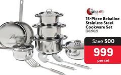 Tissolli - 15-Piece Bekaline Stainless Steel Cookware Set offers at R 999 in Makro