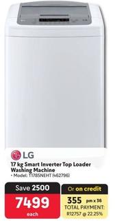 Lg - 17 Kg Smart Inverter Top Loader Washing Machine offers at R 7499 in Makro