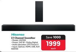 Hisense - 2.1 Channel Soundbar offers at R 1999 in Makro