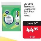 Lil-Lets - Essentials Unscented Bulk Pads offers at R 44,95 in Makro
