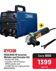 Ryobi - 120A/650 W Inverter Welder And Grinder Kit offers at R 1399 in Makro