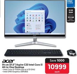Acer - 54 Cm (21.5") Aspire C22 Intel Core I3 All-In-One Desktop offers at R 10999 in Makro