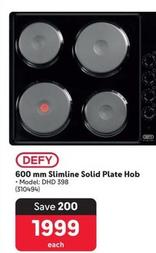 Defy - 600 Mm Slimline Solid Plate Hob offers at R 1999 in Makro
