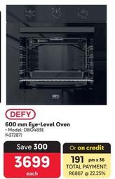 Defy - 600 Mm Eye-Level Oven offers at R 3699 in Makro