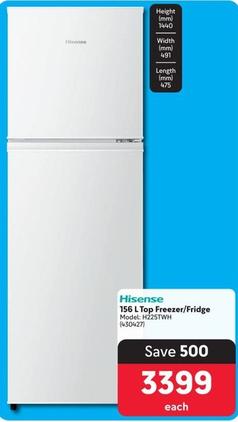Hisense - 156 L Top Freezer/Fridge offers at R 3399 in Makro
