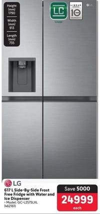 Lg - 617 L Side-By-Side Frost Free Fridge With Water And Ice Dispenser offers at R 24999 in Makro