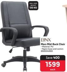 Linx - Mars Mid-Back Chair offers at R 1599 in Makro